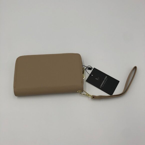 London Fog Bradford Single Zip Wallet With Front‎ Flap & Wrist Strap Latte NWT - Picture 7 of 7